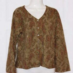Carole‎ Little Women's Cardigan Sweater Paisley Print Wool Blend SZ XL HYGGE